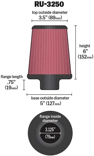 Vzduchový filter K & N RU-3250 univerzálny okrúhly skosený filter so vstupom 79 mm a výškou 152 mm ...