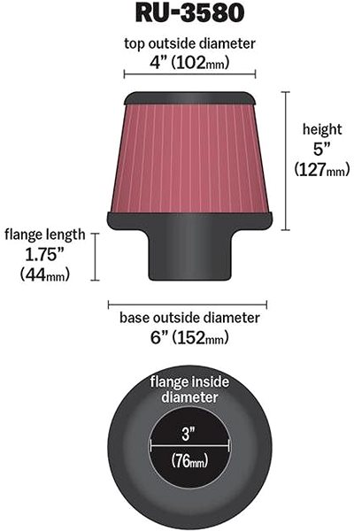 Vzduchový filter K&N RU-3580 univerzálny okrúhly skosený filter so vstupom 76 mm a výškou 127 mm ...