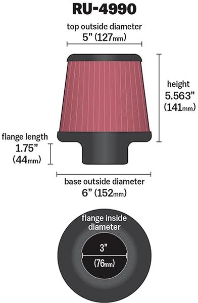 Vzduchový filter K & N RU-4990 univerzálny okrúhly skosený filter so vstupom 76 mm a výškou 141 mm ...