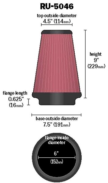 Vzduchový filter K & N RU-5046 univerzálny okrúhly skosený filter so vstupom 152 mm a výškou 229 mm ...