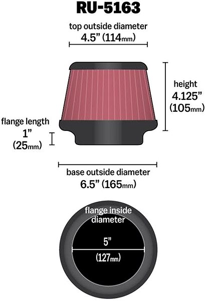 Vzduchový filter K & N RU-5163 univerzálny okrúhly skosený filter so vstupom127 mm a výškou 105 mm ...