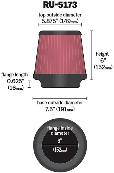 Vzduchový filter K & N RU-5173 univerzálny okrúhly skosený filter so vstupom 152 mm a výškou 152 mm ...