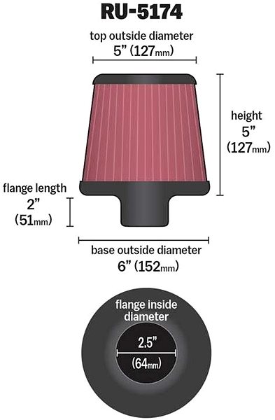 Vzduchový filter K & N RU-5174 univerzálny okrúhly skosený filter so vstupom 64 mm a výškou 127 mm ...
