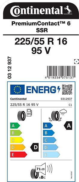 Letní pneumatika Continental PremiumContact 6 SSR 225/55 R16 Run Flat 95 V Energetický štítek