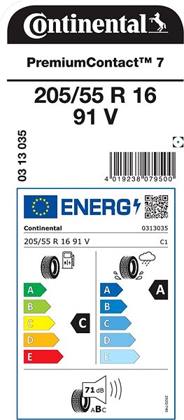 Letní pneumatika Continental PremiumContact 7 205/55 R16 91 V Energetický štítek