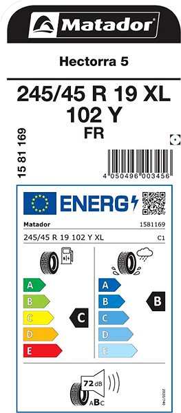 Letná pneumatika Matador Hectorra 5 245/45 R19 XL FR 102 Y Energetický štítok