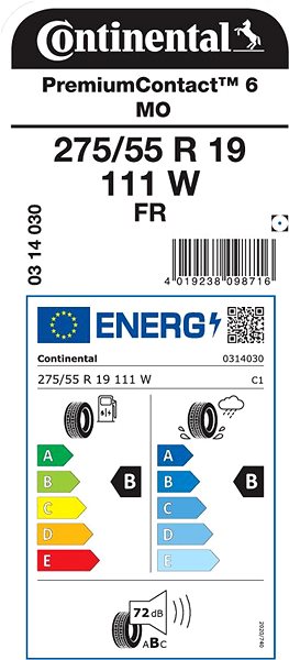 Letní pneumatika Continental Premiumcontact 6 275/55 R19 111W Letní Energetický štítek