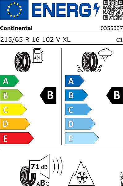 Celoročná pneumatika Continental AllSeason Contact 2 215/65 R16 XL 102 V Energetický štítok