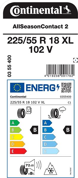 Celoročná pneumatika Continental AllSeason Contact 2 225/55 R18 XL 102 V Energetický štítok