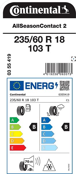 Celoročná pneumatika Continental AllSeason Contact 2 235/60 R18 103 T Energetický štítok