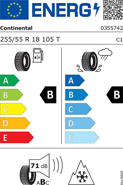 Celoročná pneumatika Continental AllSeason Contact 2 255/55 R18 105 T Energetický štítok