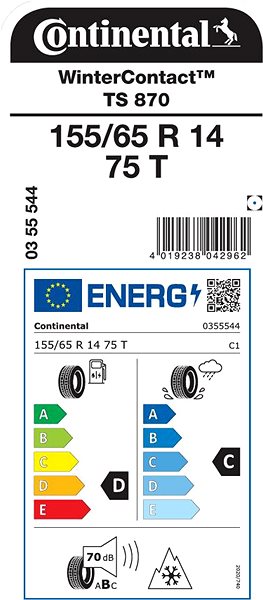 Zimná pneumatika Continental WinterContact TS 870 155/65 R14 75 T Energetický štítok