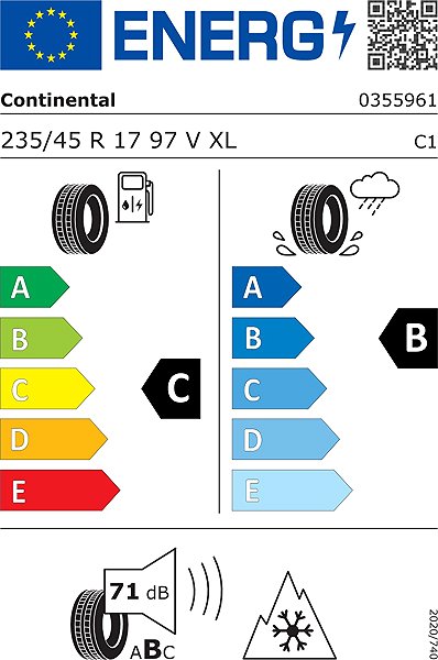 Zimná pneumatika Continental WinterContact TS 870 P 235/45 R17 XL FR 97 V Energetický štítok