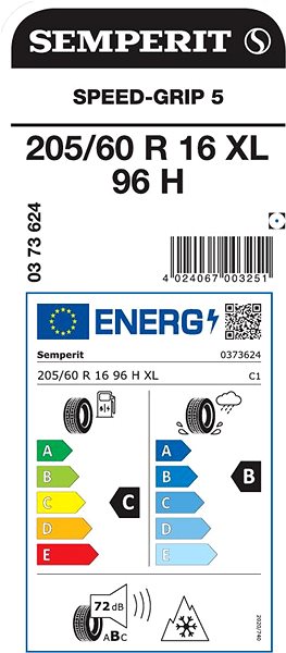 Zimná pneumatika Semperit Speed-Grip 5 205/60 R16 XL 96 H Energetický štítok