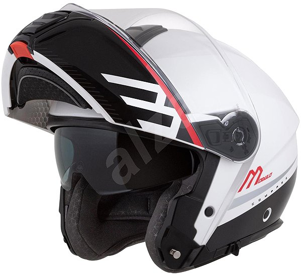 Motoros sisak CASSIDA Modulo 2.1 Compass 2025, gyöngyházfehér/ fekete/ piros/ ezüst, Pinlock előkészítés, 2XL ...