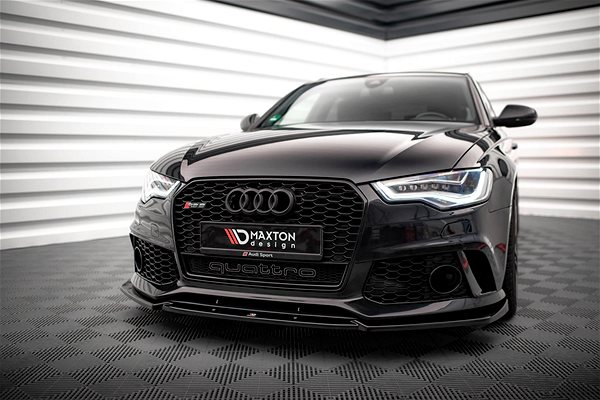 Spoiler Maxton Design front bumper spoiler for Audi A6 C7, black gloss ABS plastic, RS6 look.