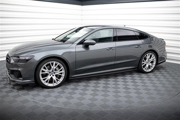 Spoiler Maxton Design diffusers under side sills for Audi A7 C8 S-Line/S7, black glossy ABS plastic.