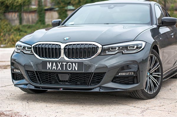Spoiler Maxton Design spoiler under front bumper ver.1 for BMW 3 Series G20 M-Pack, black glossy ABS plastic.