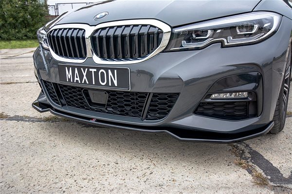 Spoiler Maxton Design spoiler under front bumper ver.2 for BMW 3 Series G20 M-Pack, black glossy ABS plastic.