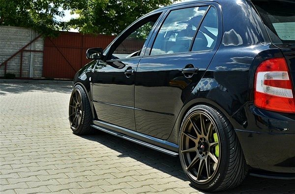Spoiler Maxton Design diffusers under side sills for Skoda Fabia RS Mk1, black glossy ABS plastic .