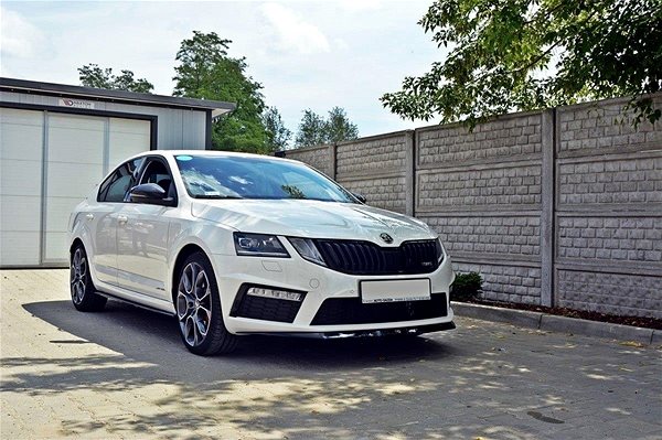 Spoiler Maxton Design spoiler under front bumper ver.2 for Skoda Octavia RS Mk3, black glossy ABS plastic .