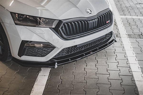 Spoiler Maxton Design spoiler under front bumper ver.1 for Skoda Octavia RS Mk4, black glossy ABS plastic .