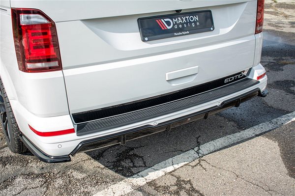 Spoiler Maxton Design rear bumper insert for Volkswagen T6, black glossy ABS plastic .