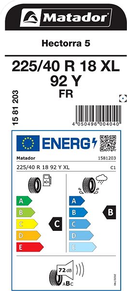 Letní pneu Matador Hectorra 5 225/40 R18 92Y XL Letní Energetický štítek