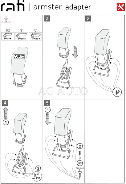 Armrest RATI Armster 2 with adapter, black, Dacia Spring, 2021- , .