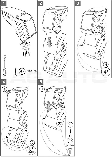Armrest RATI Armster 2 with adapter, black, Ford B-MAX, 2012-2014 .
