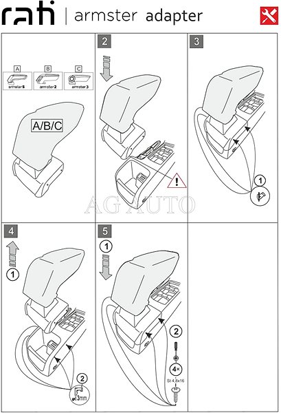Armrest RATI Armster 2 with adapter, black, Ford Focus III, 2015-2017 .