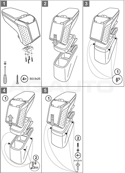 Armrest RATI Armster 2 with adapter, black, Honda Jazz, 2009-2015 .