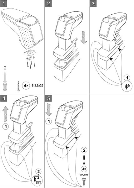 Armrest RATI Armster 2 with adapter, black, Hyundai i10, 2019- , .