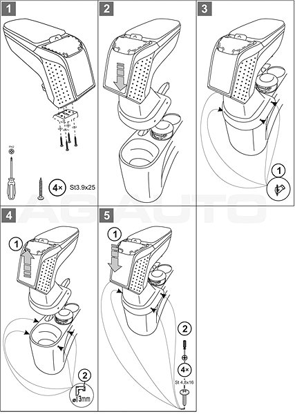 Armrest RATI Armster 2 with adapter, black, Hyundai i20, 2009-2014 .