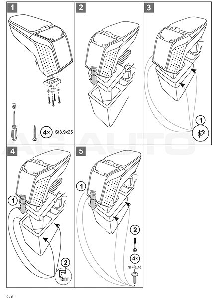 Armrest RATI Armster 2 with adapter, black, Hyundai i20, 2014-2020 .