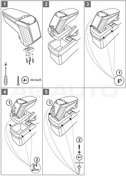 Armrest RATI Armster 2 with adapter, black, Hyundai i30, 2007-2011, .