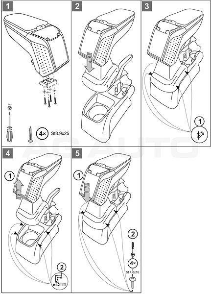 Armrest RATI Armster 2 with adapter, black, Chevrolet Aveo, 2011-2020 .