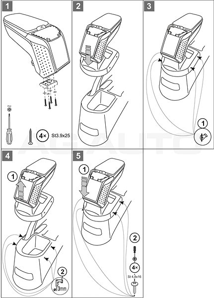 Armrest RATI Armster 2 with adapter, black, Kia Soul, 2009-2014 .