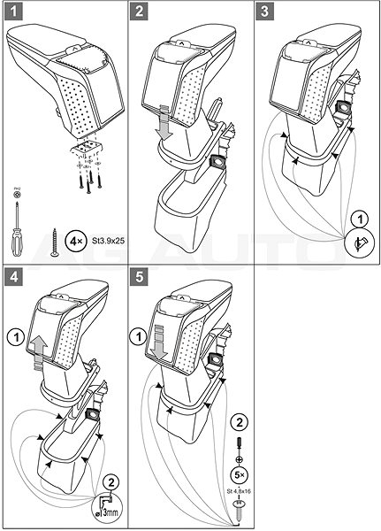 Armrest RATI Armster 2 with adapter, black, Mazda 2, 2007-2014 .
