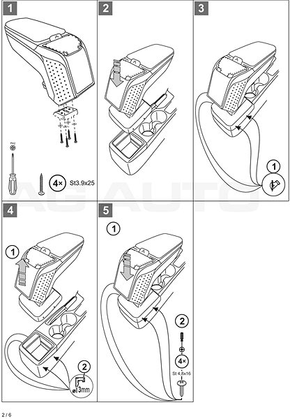 Armrest RATI Armster 2 with adapter, black, Mazda 2, 2015- , .