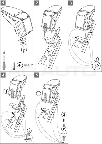 Armrest RATI Armster 2 with adapter, black, Opel Adam, 2013-2019 .