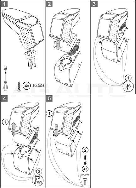 Armrest RATI Armster 2 with adapter, black, Opel Astra H, 2004-2013 .