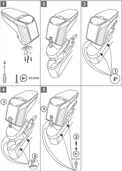 Armrest RATI Armster 2 with adapter, black, Opel Corsa E, 2014-2019 .