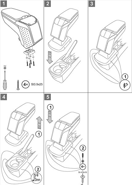 Armrest RATI Armster 2 with adapter, black, Opel Corsa F, 2019- , .