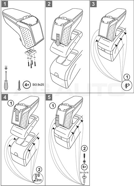 Armrest RATI Armster 2 with adapter, black, Peugeot 308, 2007-2013 .