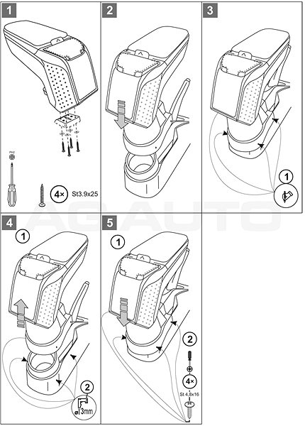 Armrest RATI Armster 2 with adapter, black, Seat Ibiza, 2008-2014 .