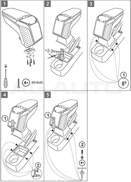 Armrest RATI Armster 2 with adapter, black, Škoda Fabia II, 2007-2015 .
