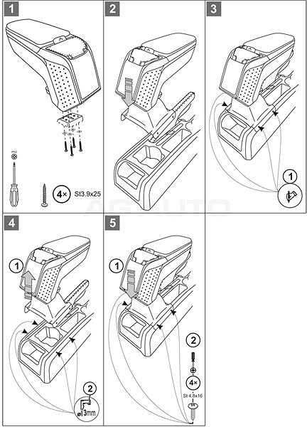 Armrest RATI Armster 2 with adapter, black, Škoda Yeti, 2009-2017 .