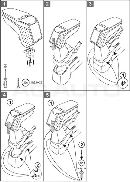 Armrest RATI Armster 2 with adapter, black, Toyota Yaris, 2014-2020 .