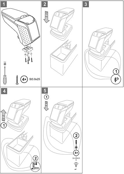 Armrest RATI Armster 2 with adapter, black, VW Caddy, 2020- , .